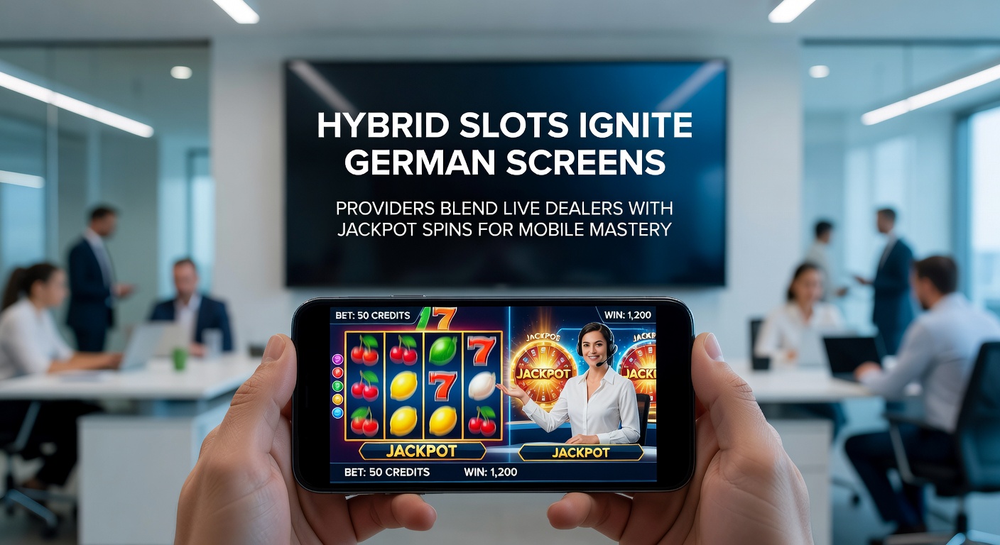 Live-Dealer am Tisch mit laufendem Hybrid-Slot-Jackpot-Rad auf Smartphone-Bildschirm, typisch für den deutschen Mobilmarkt 2026